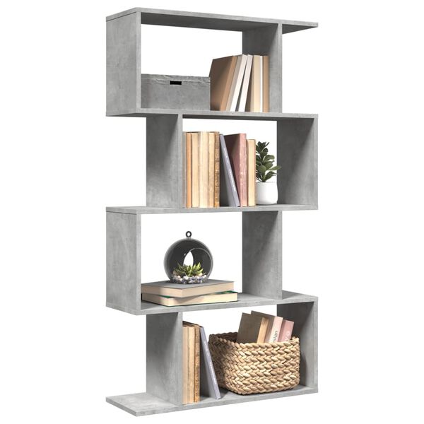 vidaXL Raumteiler-B&uuml;cherregal 4 B&ouml;den Betongrau 70x24x129 cm