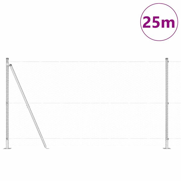 vidaXL Zaunpfosten Silber 25 x 1,2 m (25 mm Maschen) Stahl