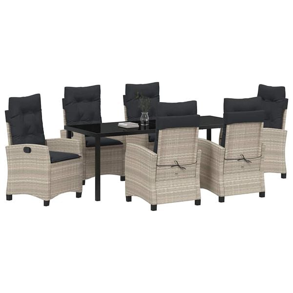 vidaXL Garten Essgruppe mit Kissen 7 pcs Hellgrau Poly-Rattan