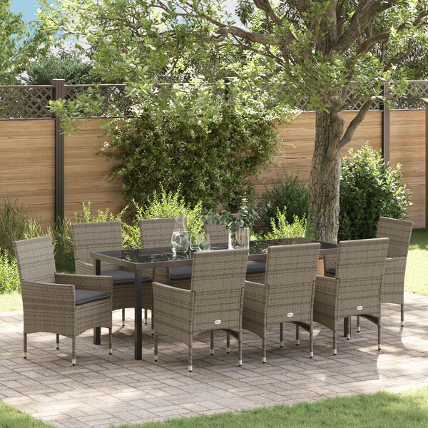 vidaXL Garten Essgruppe mit Kissen 9 pcs Grau Poly-Rattan
