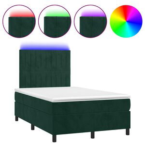 vidaXL Boxspringbett mit Matratze & LED Dunkelgr&uuml;n 120x190 cm Samt