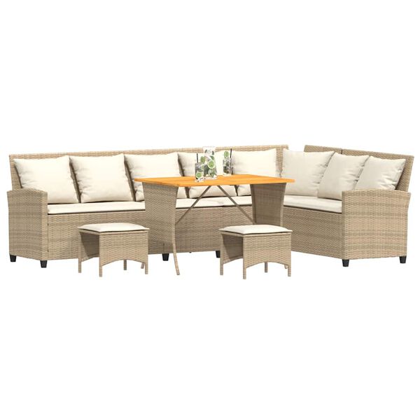 vidaXL 4-tlg. Garten-Sofagarnitur mit Kissen L-Form Beige Poly Rattan