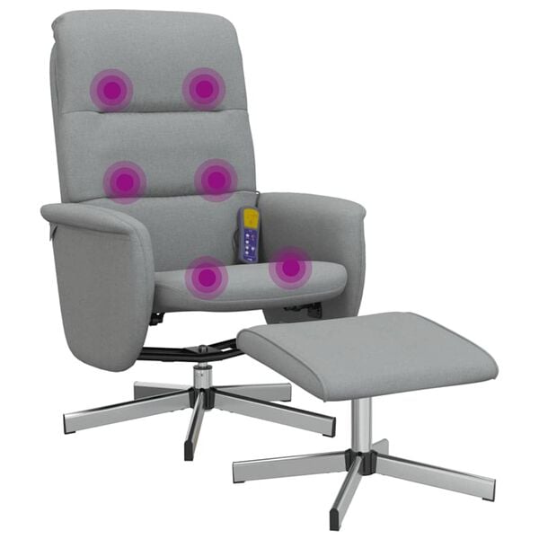 vidaXL Massagesessel mit Fu&szlig;hocker Hellgrau Stoff