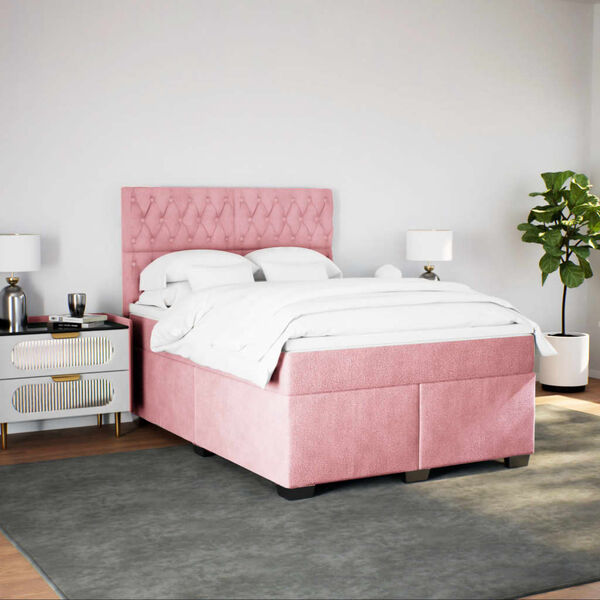 vidaXL Boxspringbett mit Matratze Rosa 160x200 cm Samt