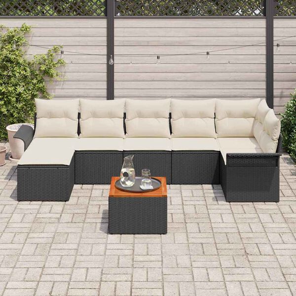 vidaXL Garten-Sofa-Set mit Kissen mit Speicher 8 pcs Schwarz und Creme