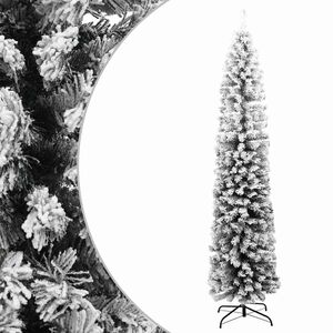 vidaXL K&uuml;nstlicher Weihnachtsbaum Schlank mit Schnee Gr&uuml;n 180 cm PVC