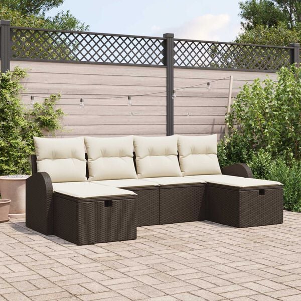 vidaXL Gartensofa-set mit Kissen mit Speicher 6 pcs Braun Poly-Rattan