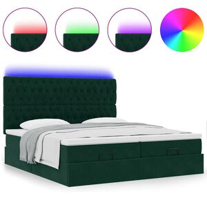 vidaXL Ottoman-Bett mit Matratzen & LEDs Dunkelgr&uuml;n 180x200 cm Samt