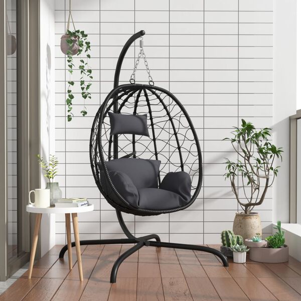 vidaXL H&auml;ngesessel mit Kissen Anthrazit Poly Rattan & Stahl