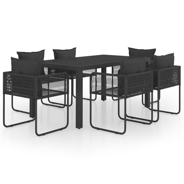 vidaXL 7-tlg. Garten-Essgruppe PVC Rattan Schwarz