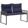 vidaXL Bank Outdoor mit Kissen 4 pcs Grau und Marineblau Poly-Rattan