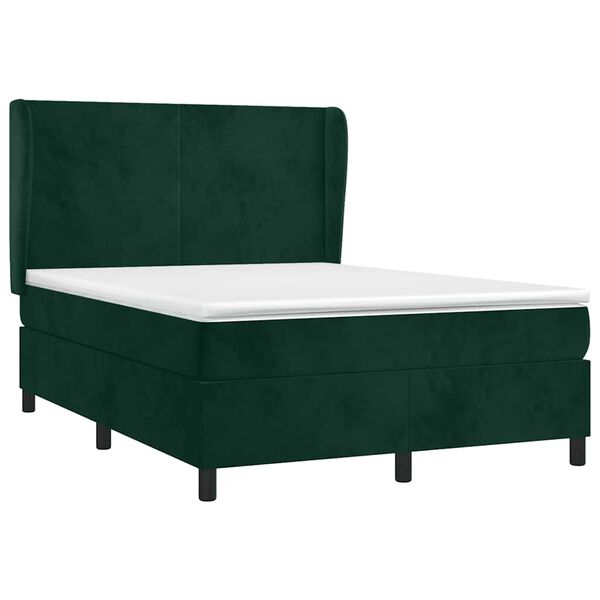 vidaXL Boxspringbett mit Matratze Dunkelgr&uuml;n 140x190 cm Samt