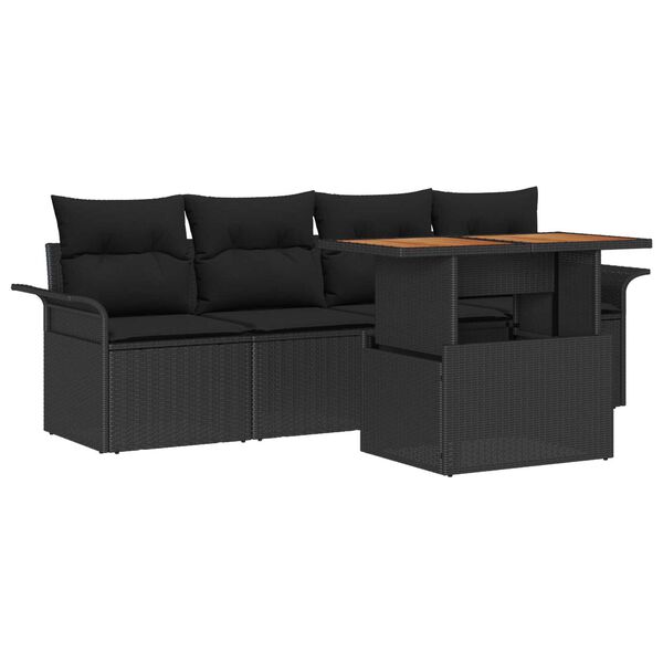 vidaXL Garten-Sofa-Set mit Kissen 5 pcs Schwarz