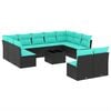 vidaXL 12-teiliges Gartensofa-Set mit Kissen, schwarzes Polyrattan