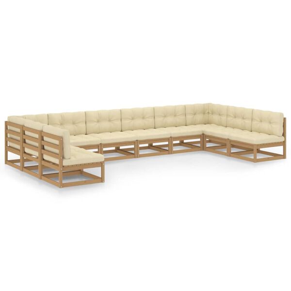 vidaXL 10-tlg. Garten-Lounge-Set mit Kissen Honigbraun Massivholz