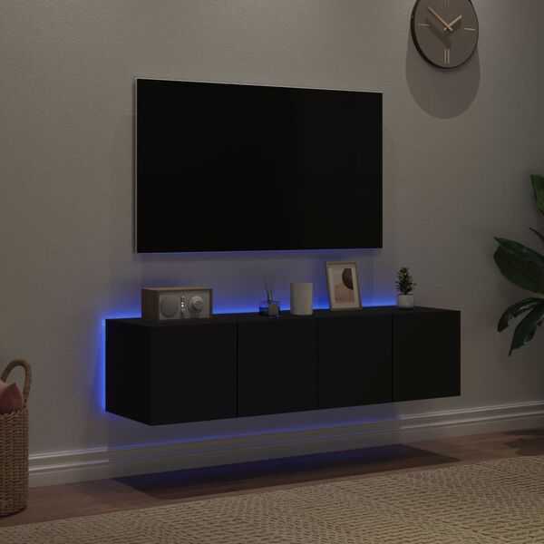vidaXL TV-Wandschr&auml;nke mit LED-Leuchten 2 Stk. Schwarz 60x35x31 cm