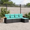 vidaXL 5-tlg. Garten-Sofagarnitur mit Kissen Schwarz Poly Rattan