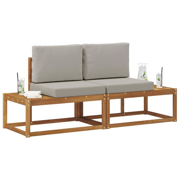 vidaXL Outdoor End Sofa mit Kissen 2 St&uuml;ck Nat&uuml;rlich und Hellgrau