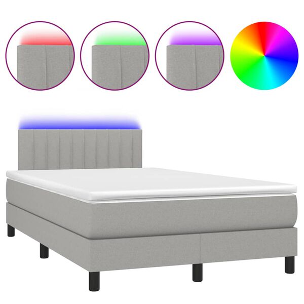 vidaXL Boxspringbett mit Matratze & LED Hellgrau 120x190 cm Stoff