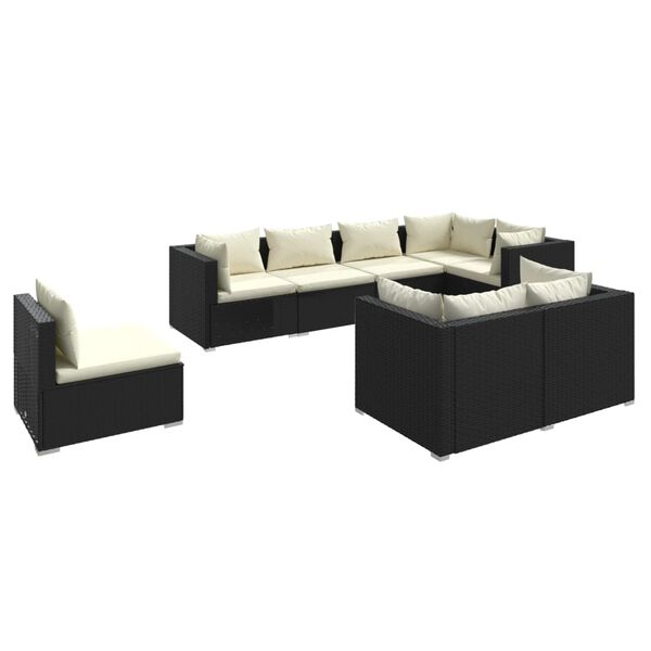 vidaXL 8-tlg. Garten-Lounge-Set mit Kissen Poly Rattan Schwarz