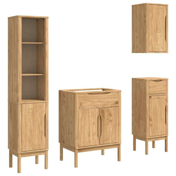 vidaXL Badezimmerm&ouml;bel-Set FLORO 4 pcs Wachsbraun Massivholz Kiefer