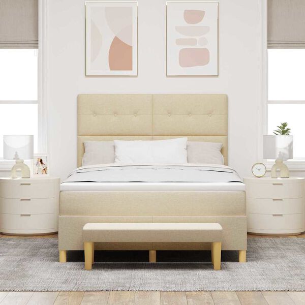 vidaXL Boxspringbett mit Matratze Creme 160 x 200 cm Stoff