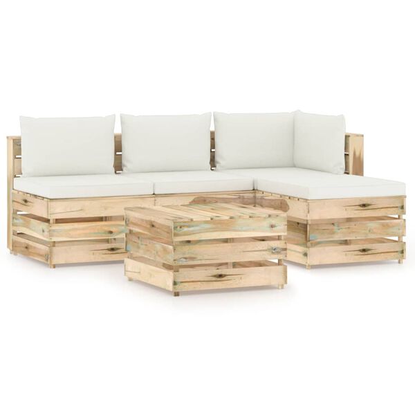 vidaXL 5-tlg. Garten-Lounge-Set mit Kissen Gr&uuml;n Impr&auml;gniertes Holz