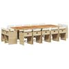 vidaXL 15-tlg. Garten-Essgruppe mit Kissen Beige Poly Rattan