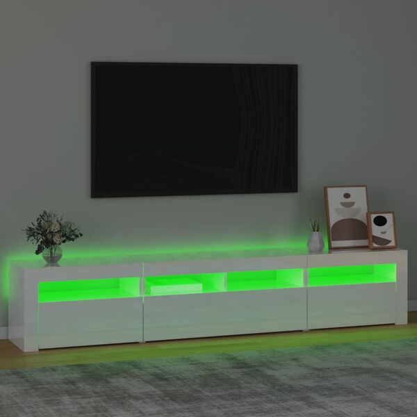 vidaXL TV-Schrank mit LED-Leuchten Hochglanz-Wei&szlig; 210x35x40 cm