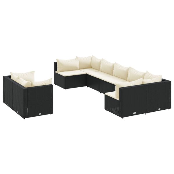vidaXL 9-tlg. Garten-Sofagarnitur mit Kissen Schwarz Poly Rattan
