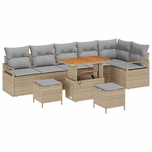 vidaXL Garten-Sofa-Set mit Kissen mit Kissen 9 pcs Beige und Hellgrau