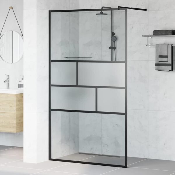 vidaXL Walk-in Duschwand Schwarz 80 x 195 x 0,5 cm Glas und Aluminium