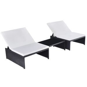vidaXL Outdoor-Lehnst&uuml;hle 2 Stk. mit Tisch Schwarz Poly-Rattan