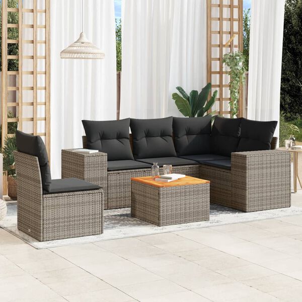 vidaXL 6-tlg. Garten-Sofagarnitur mit Kissen Grau Poly Rattan