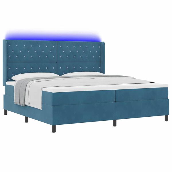 vidaXL Boxspringbett mit Matratze mit LED Blau 200 x 200 cm Samt
