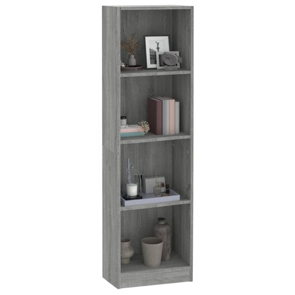 vidaXL B&uuml;cherregal 4 F&auml;cher Grau Sonoma 40x24x143 cm Holzwerkstoff