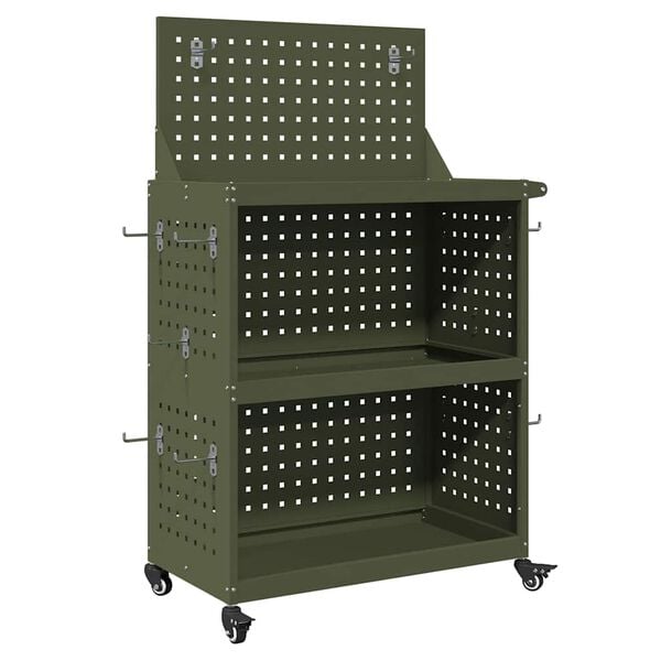 vidaXL Werkzeugwagen Olive Gr&uuml;n 65 x 35 x 111 cm Kaltgewalzter Stahl