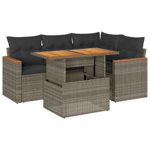 vidaXL 5-tlg. Garten-Sofagarnitur mit Kissen Grau Poly Rattan Akazie