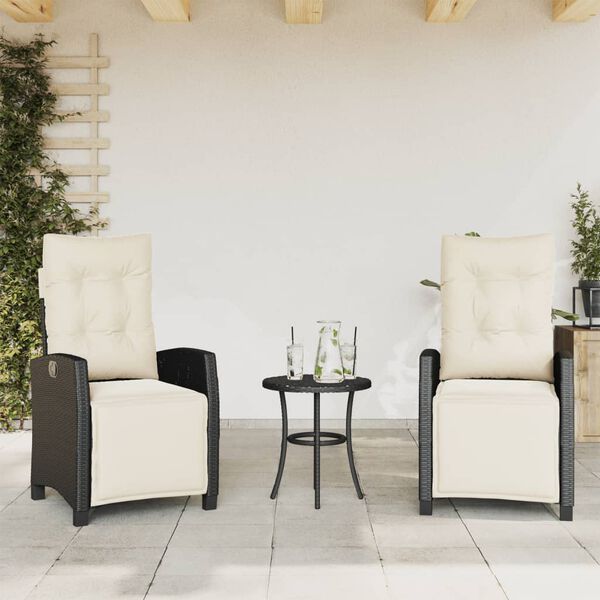 vidaXL 3-tlg. Bistro-Set mit Kissen Schwarz Poly Rattan