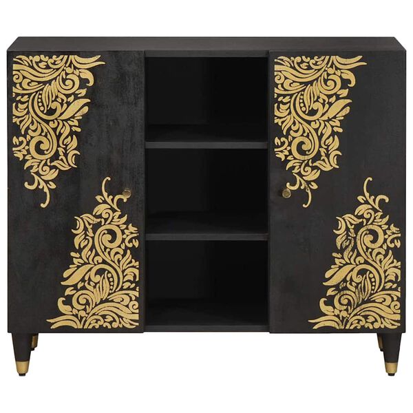vidaXL Sideboard mit Regal Schwarz 90 x 33 x 75 cm Massivholz Mango