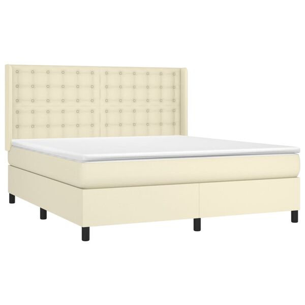vidaXL Boxspringbett mit Matratze & LED Creme 180x200 cm Kunstleder