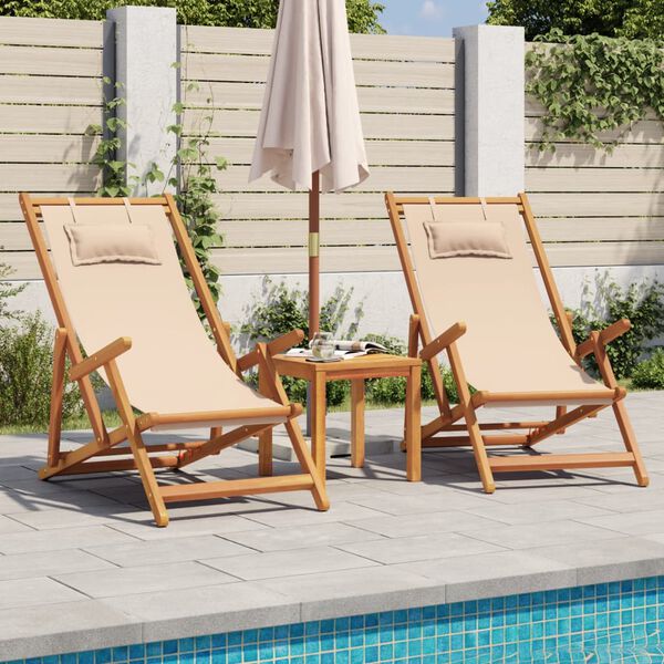 vidaXL Strandst&uuml;hle 2 Stk. Klappbar Beige Stoff und Massivholz
