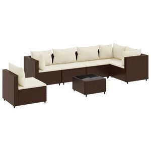 vidaXL 7-tlg. Garten-Lounge-Set mit Kissen Braun Poly Rattan