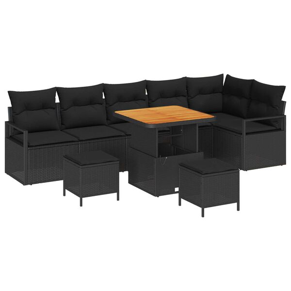 vidaXL Garten-Sofa-Set mit Kissen 9 pcs Schwarz Poly Rattan