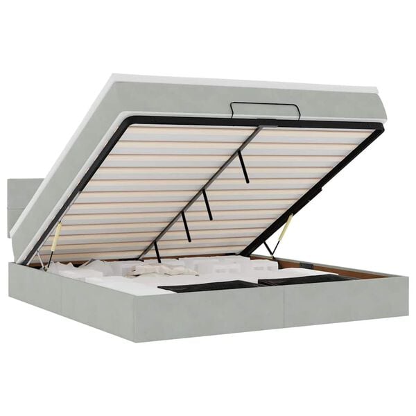 vidaXL Ottoman-Bett mit Matratze & LEDs Hellgrau 160x200 cm Samt