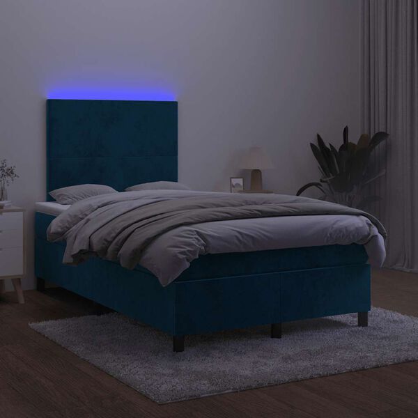vidaXL Boxspringbett mit Matratze & LED Dunkelblau 120x200 cm Samt