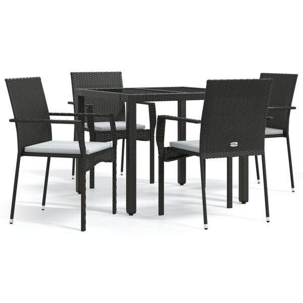 vidaXL 5-tlg. Garten-Essgruppe mit Kissen Schwarz Poly Rattan