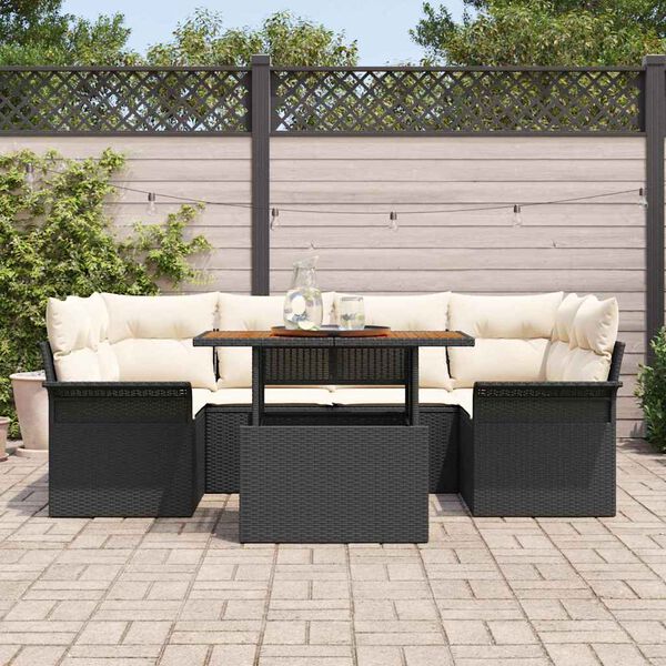 vidaXL Garten-Sofa-Set mit Speicher 7 pcs Schwarz Poly Rattan