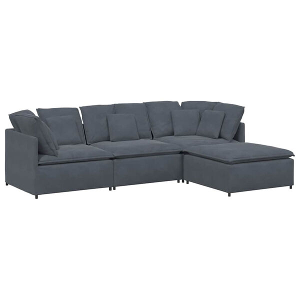 vidaXL Modulares Sofa mit Fußhocker Kissen Samt Dunkelgrau