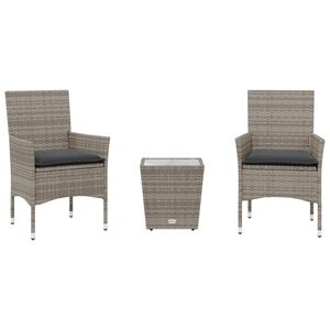 vidaXL 3-tlg. Bistro-Set mit Kissen Grau Poly Rattan und Glas